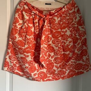 J.CREW Ladies Flowered Tangerine Pleated Skirt, size 6, Like New